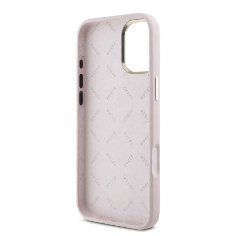 Case for Apple iPhone 16, Guess, Script Metal Logo & Frame, Pink