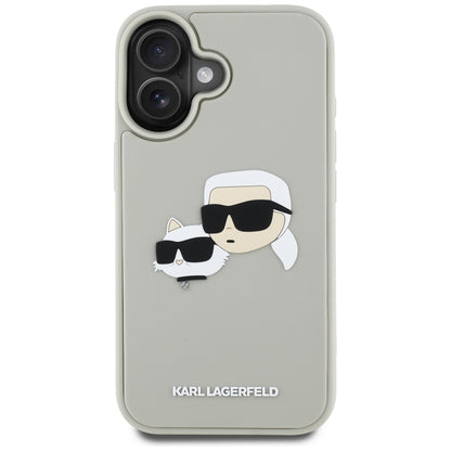 Case for Apple iPhone 16, Karl Lagerfeld, 3D Rubber Karl & Choupette, Beige