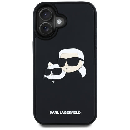 Case for Apple iPhone 16, Karl Lagerfeld, 3D Rubber Karl & Choupette, Black
