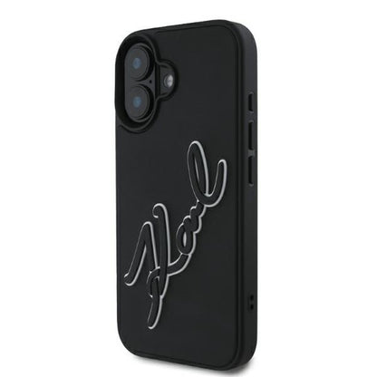 Case for Apple iPhone 16, Karl Lagerfeld, 3D Rubber Signature, Black
