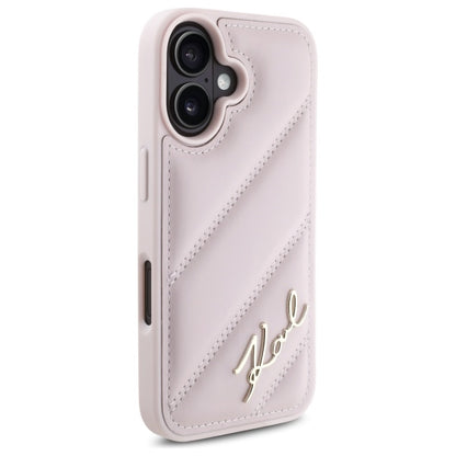 Case for Apple iPhone 16, Karl Lagerfeld, Diagonal Quilted Script, Pink