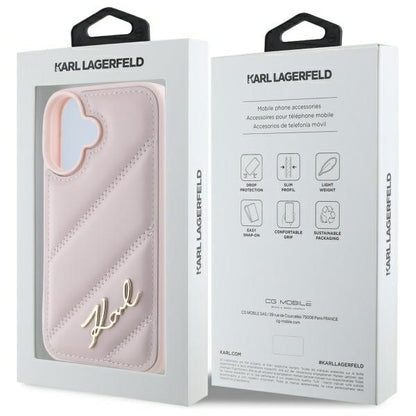 Case for Apple iPhone 16, Karl Lagerfeld, Diagonal Quilted Script, Pink