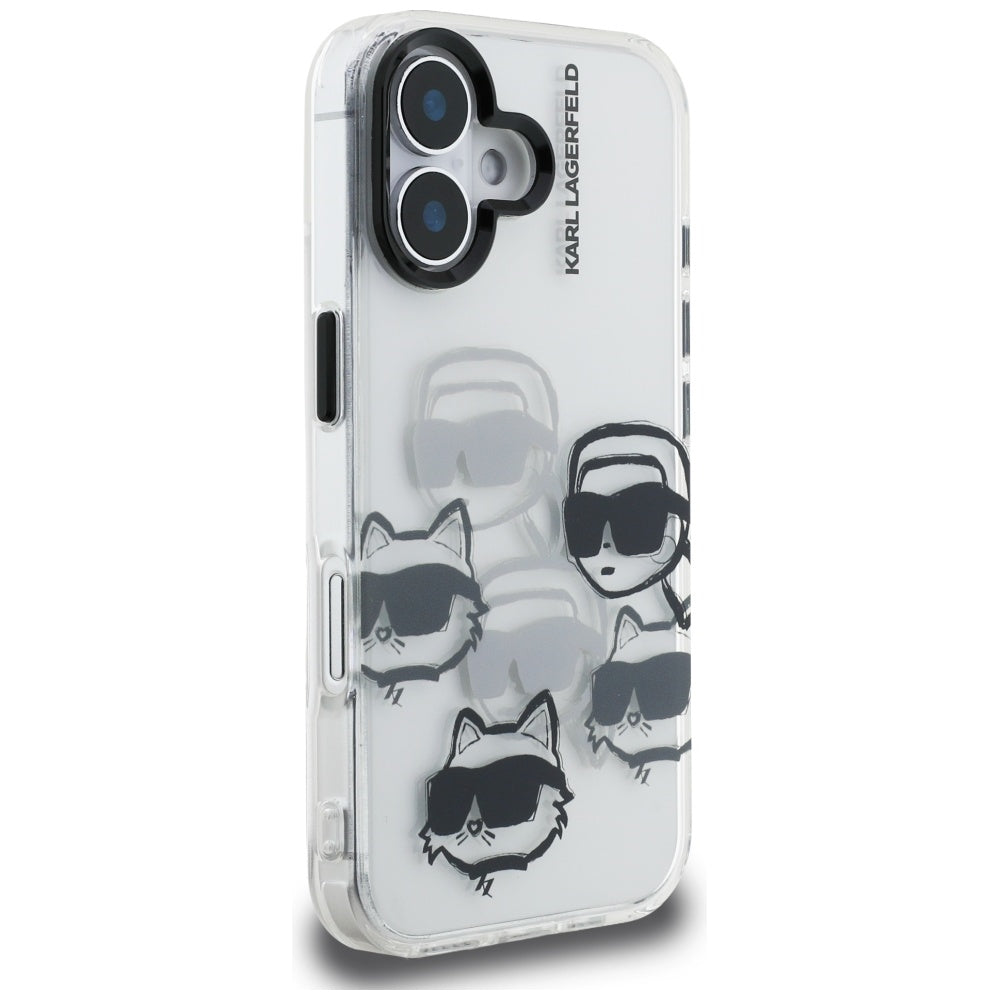 Case for Apple iPhone 16, Karl Lagerfeld, IML Luxury Multi Head Pattern, Transparent