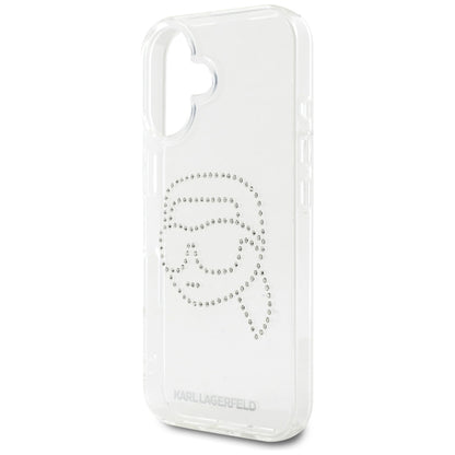 Case for Apple iPhone 16, Karl Lagerfeld, IML Rhinestones Karl's Head, Transparent