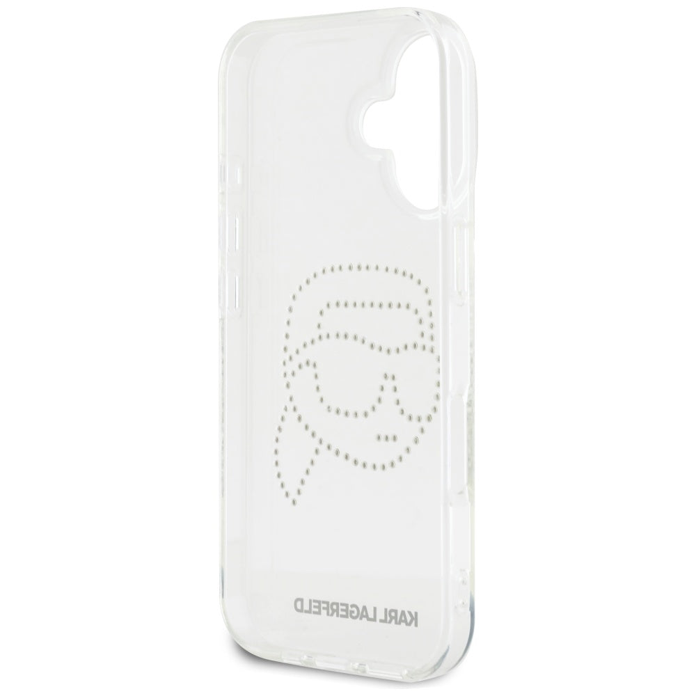 Case for Apple iPhone 16, Karl Lagerfeld, IML Rhinestones Karl's Head, Transparent