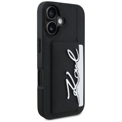 Case for Apple iPhone 16, Karl Lagerfeld, Metal Signature, Black