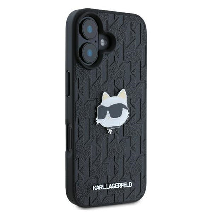 Case for Apple iPhone 16, Karl Lagerfeld, Monogram Choupette's Head, Black