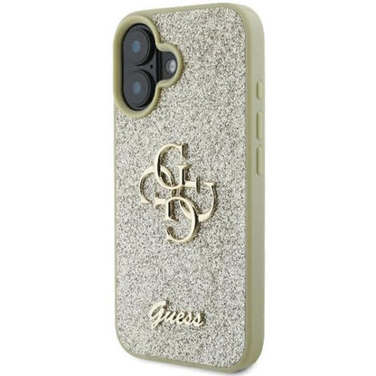 Case for Apple iPhone 16 Plus, Guess, Fixed Glitter Big 4G, Gold