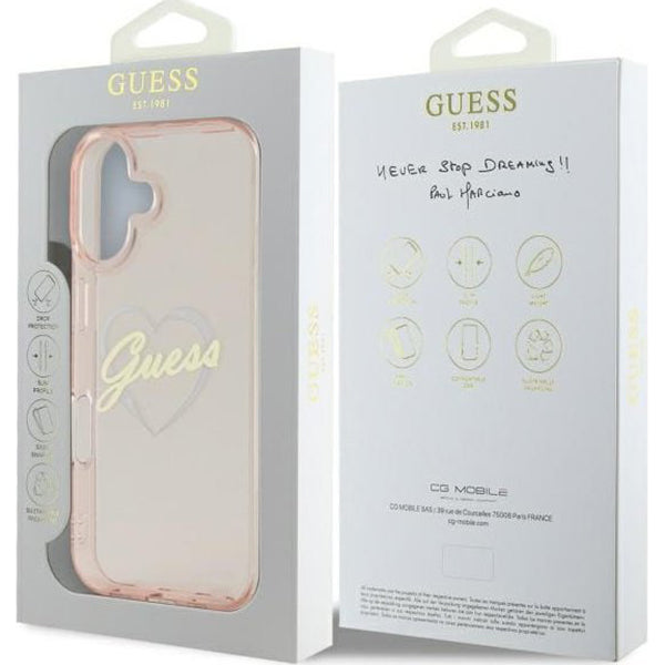 Case for Apple iPhone 16 Plus, Guess, IML Heart, Transparent