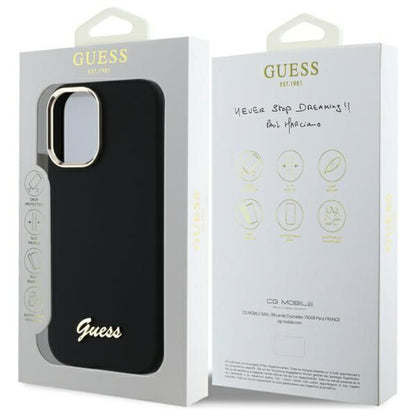 Case for Apple iPhone 16 Plus, Guess, Script Metal Logo & Frame, Black
