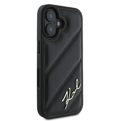Case for Apple iPhone 16 Plus, Karl Lagerfeld, Diagonal Quilted Script, Black