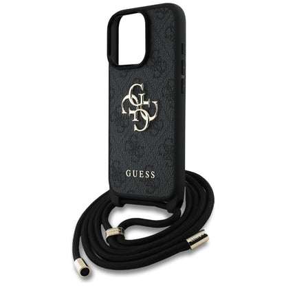 Case for Apple iPhone 16 Pro, Guess, 4G CBDY Big Logo with Cord Strap, Black
