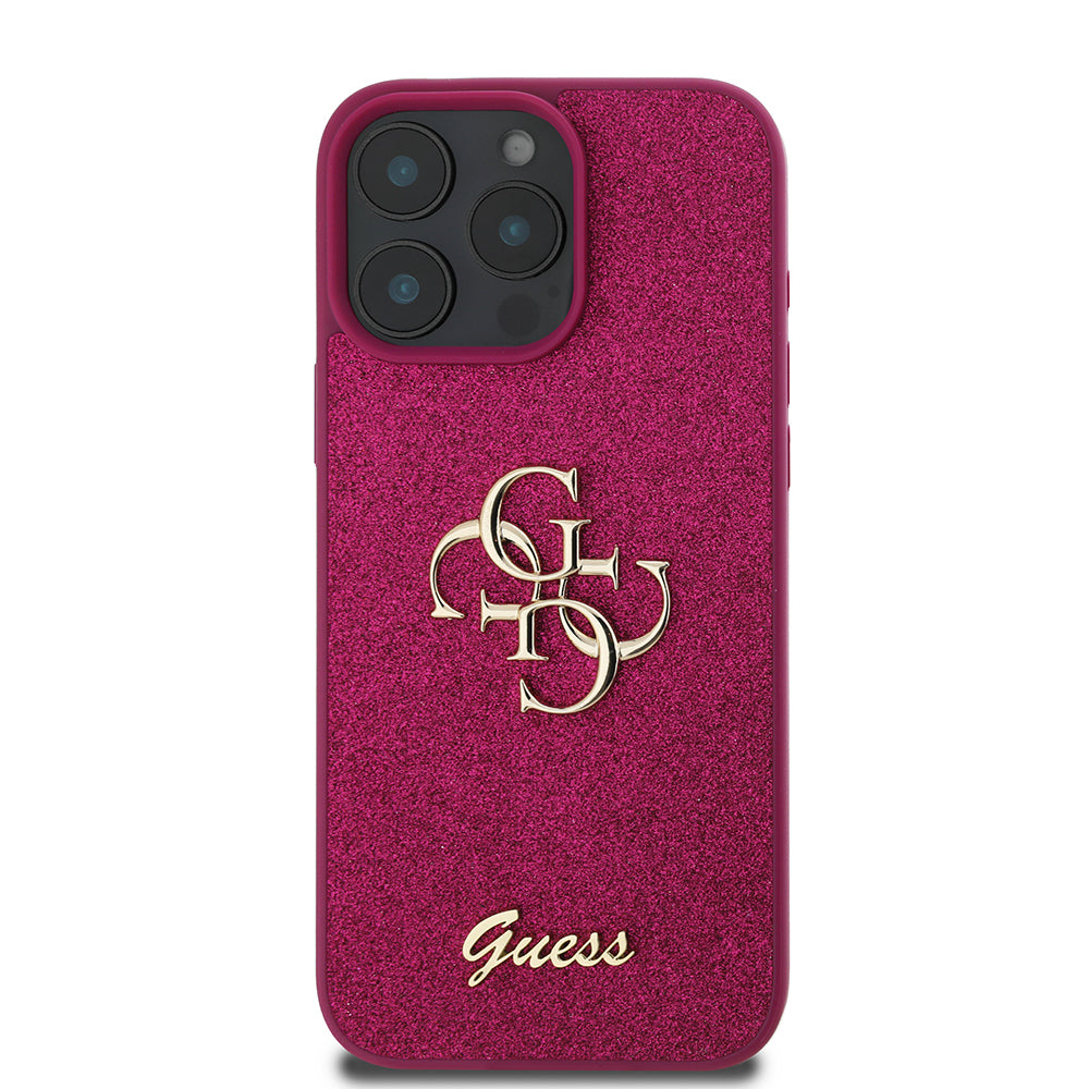 Case for Apple iPhone 16 Pro, Guess, Glitter Big 4G Script, Magenta