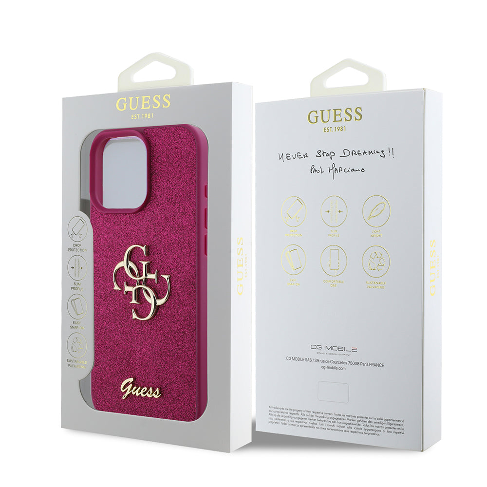 Case for Apple iPhone 16 Pro, Guess, Glitter Big 4G Script, Magenta