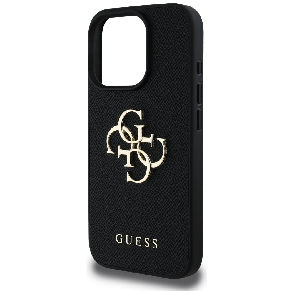 Case for Apple iPhone 16 Pro, Guess, Grained Big 4G Logo Small Classic Logo, Black