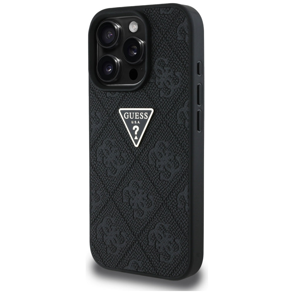 Case for Apple iPhone 16 Pro, Guess, Hot Stamp 4G Pattern Triangle Logo, Black