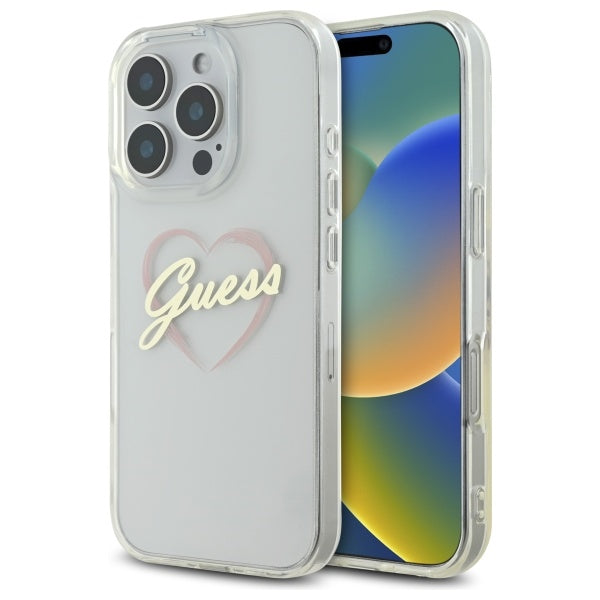 Case for Apple iPhone 16 Pro, Guess, IML Heart, Transparent
