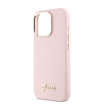 Case for Apple iPhone 16 Pro, Guess, Script Metal Logo & Frame, Pink