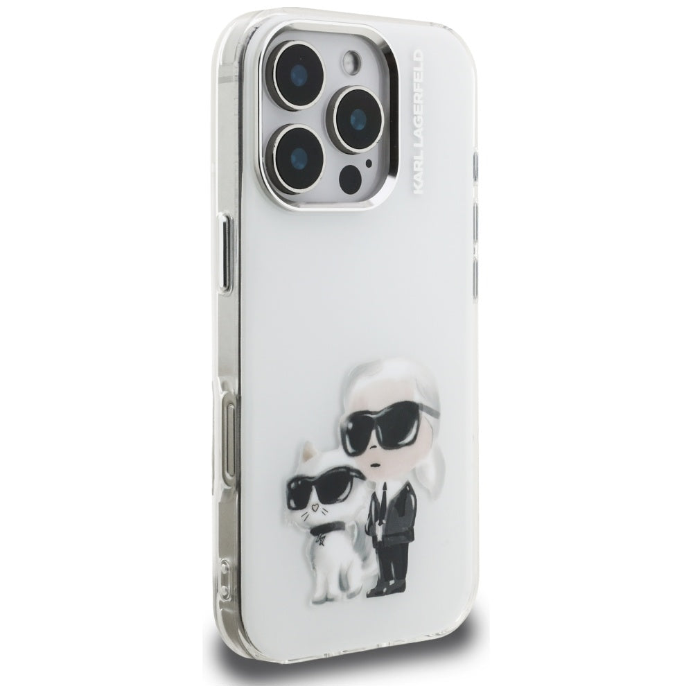 Case for Apple iPhone 16 Pro, Karl Lagerfeld, IML Aquarelle Logo Karl & Choupette, White