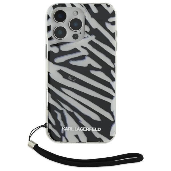Case for Apple iPhone 16 Pro, Karl Lagerfeld, IML Luxury Zebra Pattern with Strap, Black