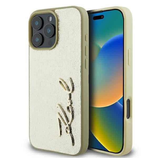 Case for Apple iPhone 16 Pro, Karl Lagerfeld, Metal Signature, Gold