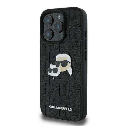Case for Apple iPhone 16 Pro, Karl Lagerfeld, Monogram Karl & Choupette's Heads, Black
