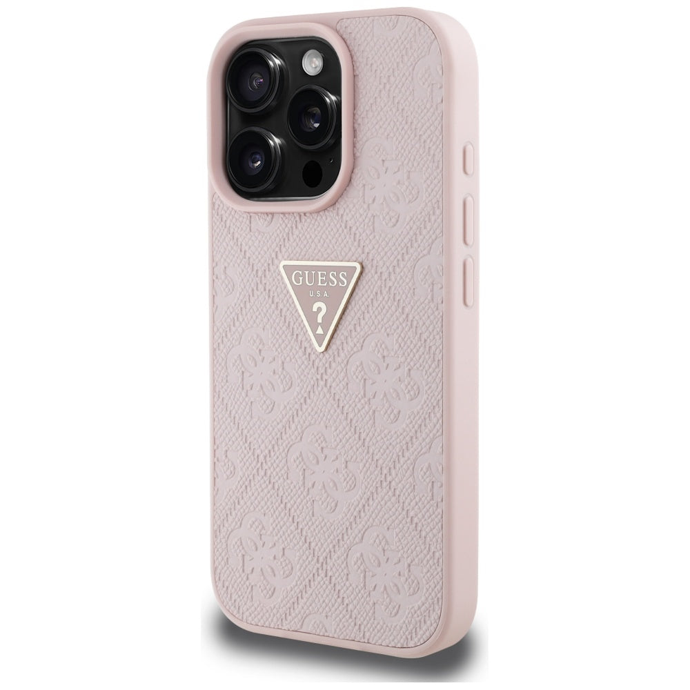 Case for Apple iPhone 16 Pro Max, Guess, Hot Stamp 4G Pattern Triangle Logo, Pink