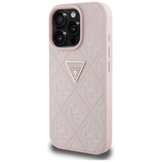 Case for Apple iPhone 16 Pro Max, Guess, Hot Stamp 4G Pattern Triangle Logo, Pink