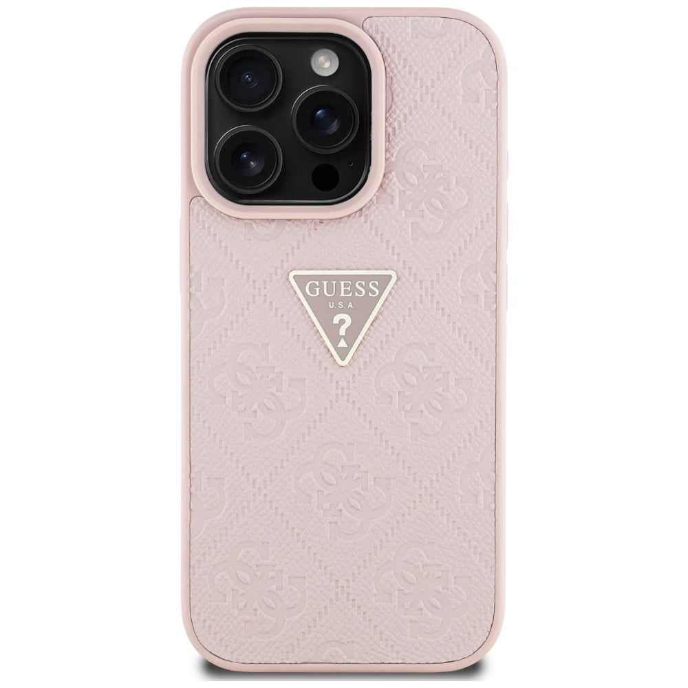 Case for Apple iPhone 16 Pro Max, Guess, Hot Stamp 4G Pattern Triangle Logo, Pink