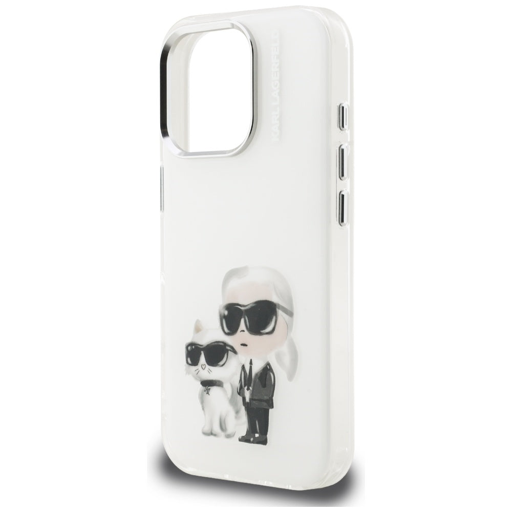 Case for Apple iPhone 16 Pro Max, Karl Lagerfeld, IML Aquarelle Logo Karl & Choupette, White