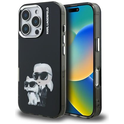 Case for Apple iPhone 16 Pro Max, Karl Lagerfeld, IML Aquarelle Logo Karl & Choupette, Black