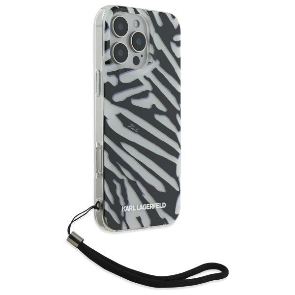 Case for Apple iPhone 16 Pro Max, Karl Lagerfeld, IML Luxury Zebra Pattern with Strap, Black