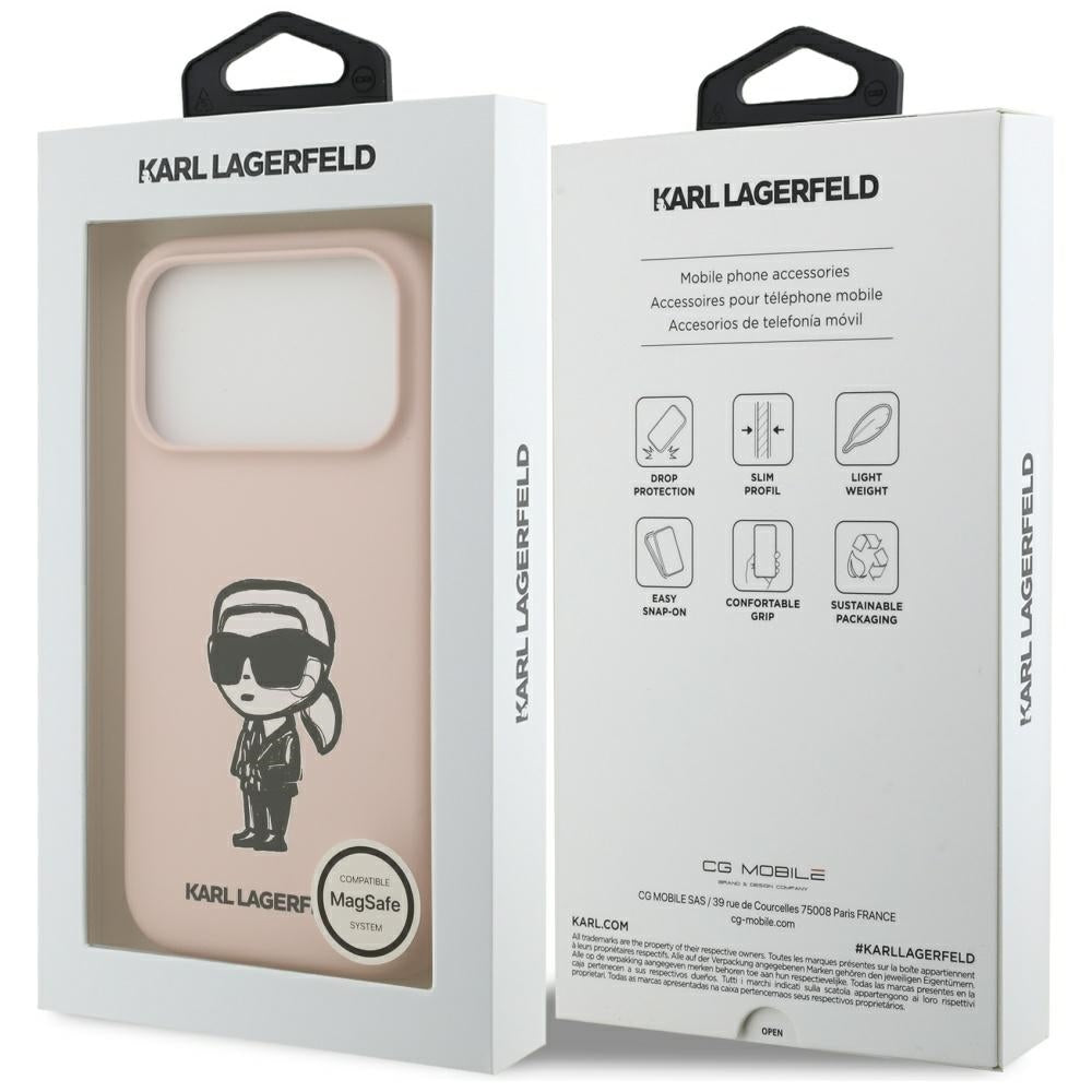Case for Apple iPhone 17 Pro, Karl Lagerfeld, Sketch and Logo Karl, Pink