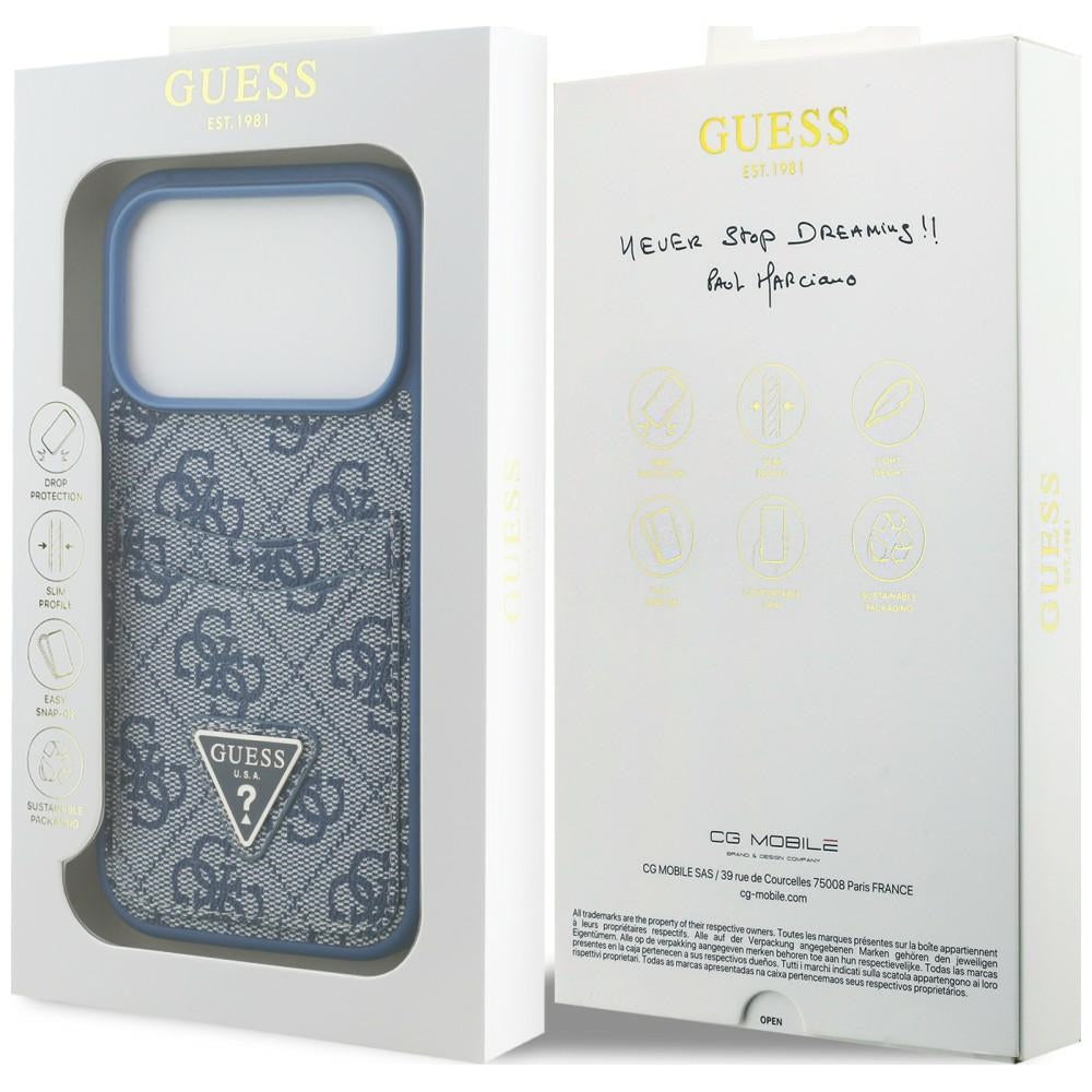 Case for Apple iPhone 18 Pro / 17 Pro, Guess, 4G Double Card Triangle, Blue