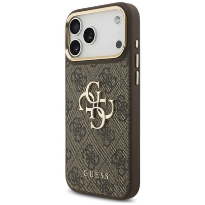Case for Apple iPhone 18 Pro / 17 Pro, Guess, Big 4G Classic Logo & Big Strap Metal Buttons, Brown