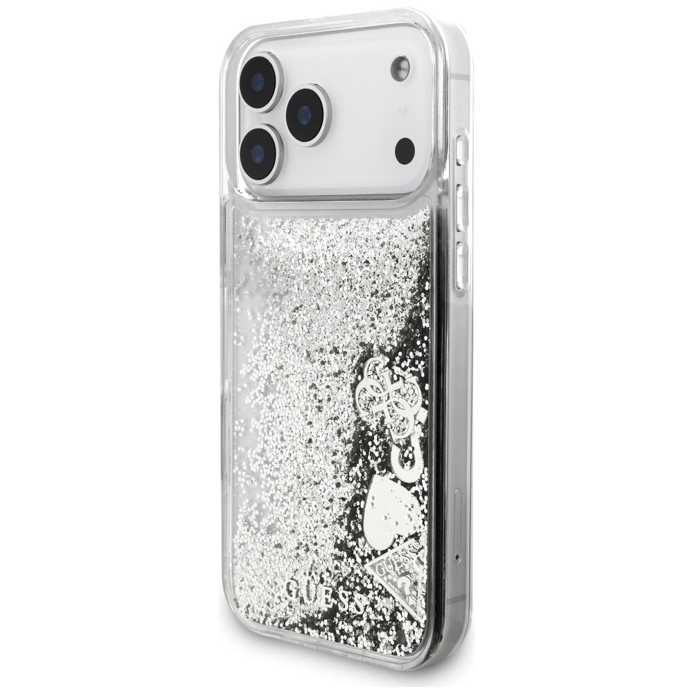 Case for Apple iPhone 18 Pro / 17 Pro, Guess, Liquid Glitter Charms, Silver