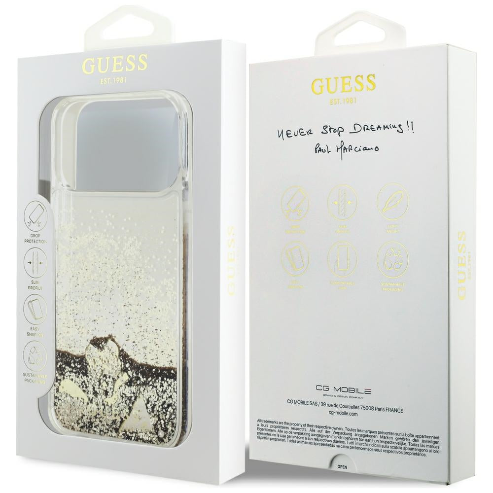 Case for Apple iPhone 18 Pro / 17 Pro, Guess, Liquid Glitter Charms, Gold