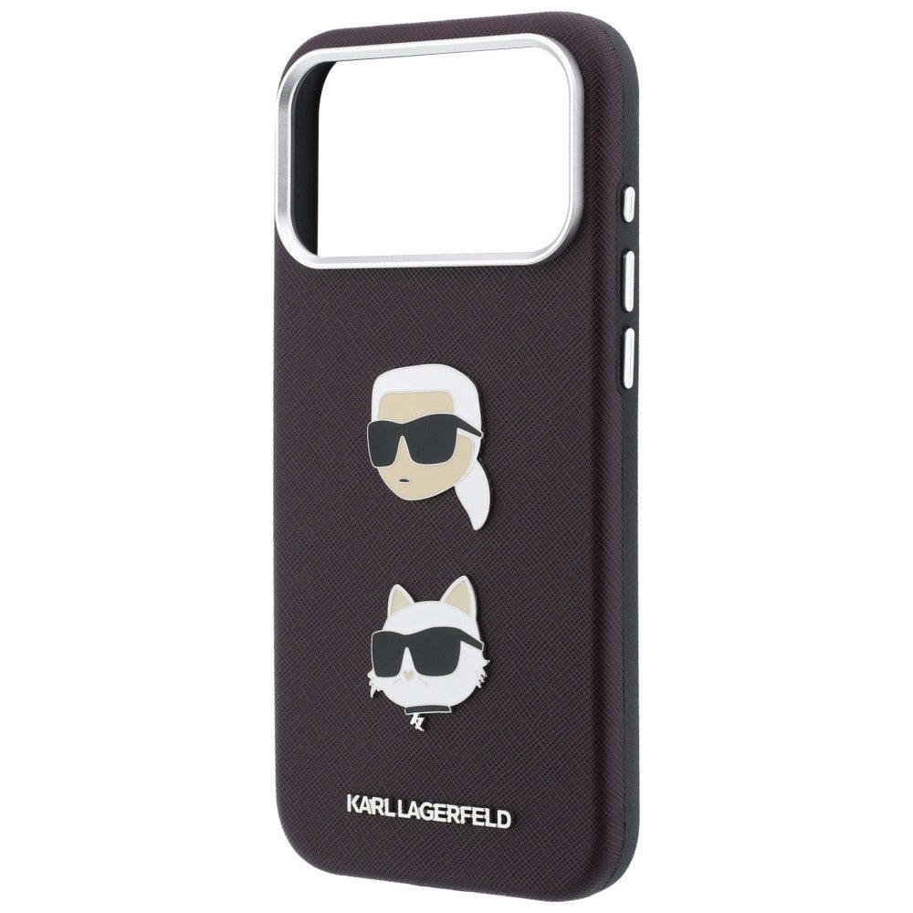 Case for Apple iPhone 18 Pro Max / 17 Pro Max, Karl Lagerfeld, Saffiano Crossbody Karl & Choupette Head's Pins Logo, Burgundy