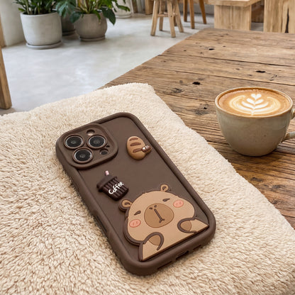 Case for Apple iPhone 16 Pro, OEM, Ultra Trendy 3D Capybara, Brown