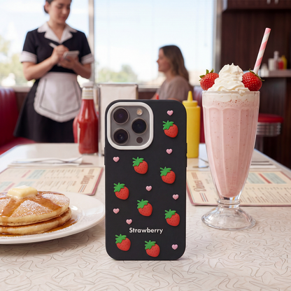 Case for Apple iPhone 12 / 12 Pro, OEM, Strawberry, Black