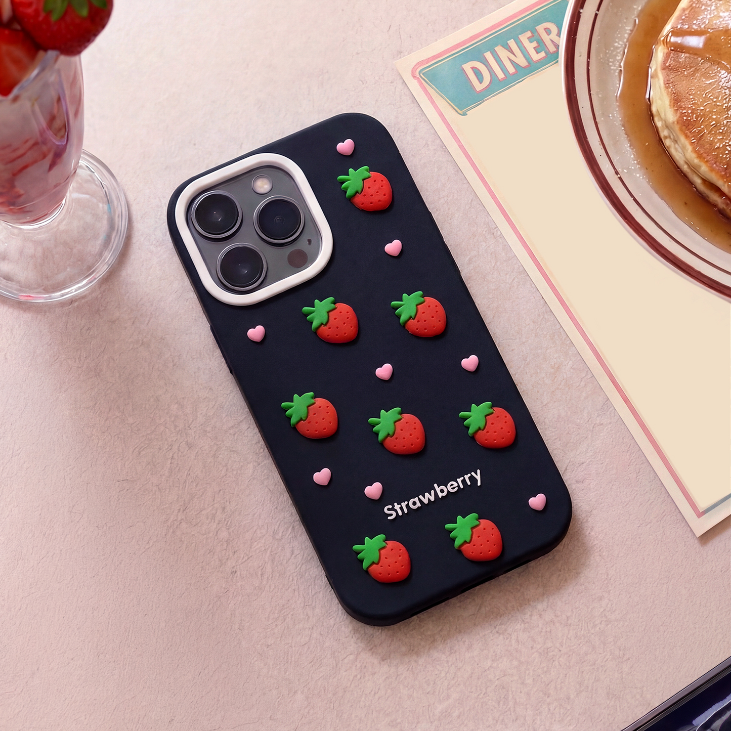 Case for Apple iPhone 17 / 16, OEM, Strawberry, Black