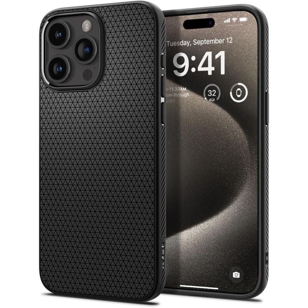 Case for Apple iPhone 15 Pro Max, Spigen, Liquid Air Matte, Black ACS06562