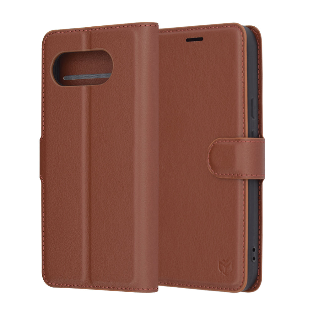 Case for Google Pixel 9a, Techsuit, Leather Folio, Brown