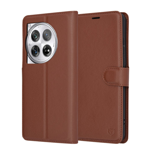 Case for OnePlus 12, Techsuit, Leather Folio, Brown