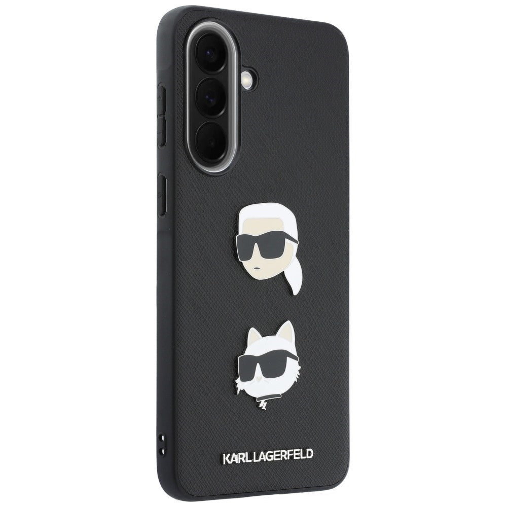 Case for Samsung Galaxy A57 5G, Karl Lagerfeld, Grained Karl & Choupette's Heads Pins and Logo, Black