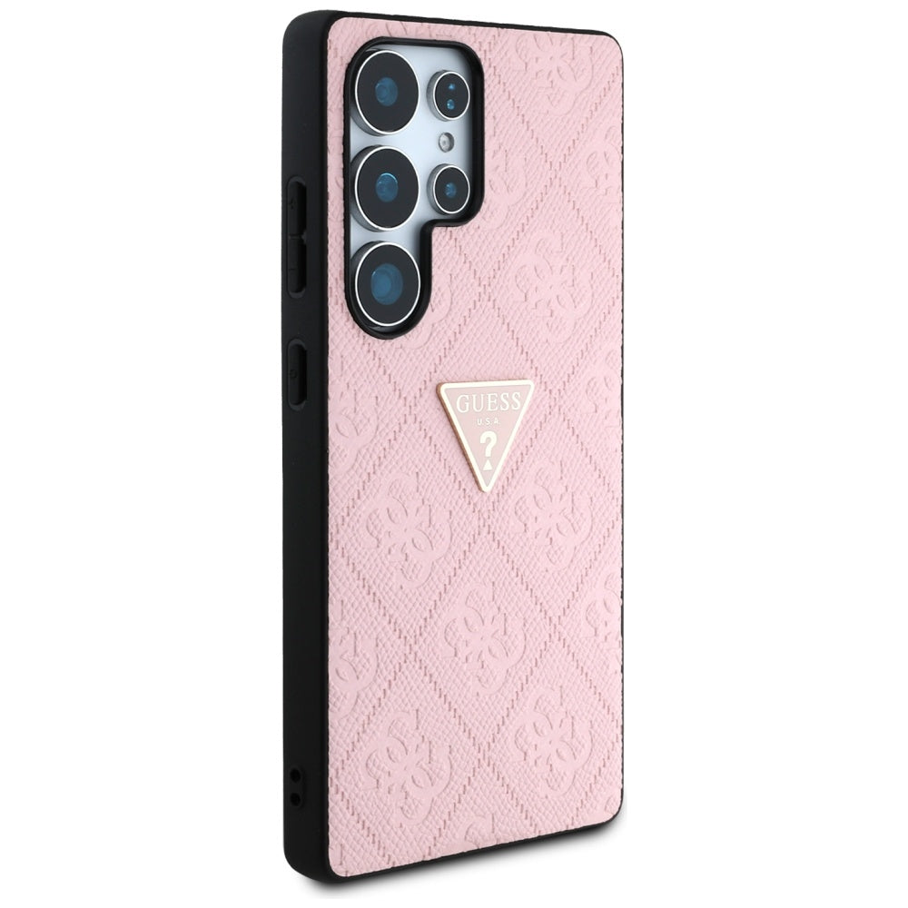 Case for Samsung Galaxy S25 Ultra S938, Guess, Grained Hot Stamp 4G Triangle, Pink