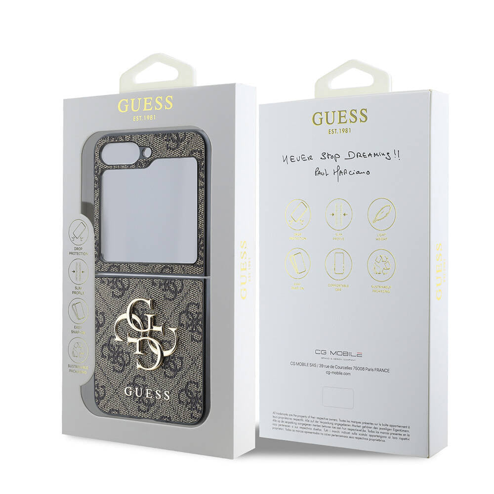 Case for Samsung Galaxy Z Flip7 F766, Guess, 4G Metal Logo, Brown