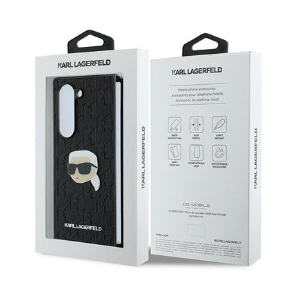 Case for Samsung Galaxy Z Fold6 F956, Karl Lagerfeld, Saffiano Monogram Karl's Head Metal, Black