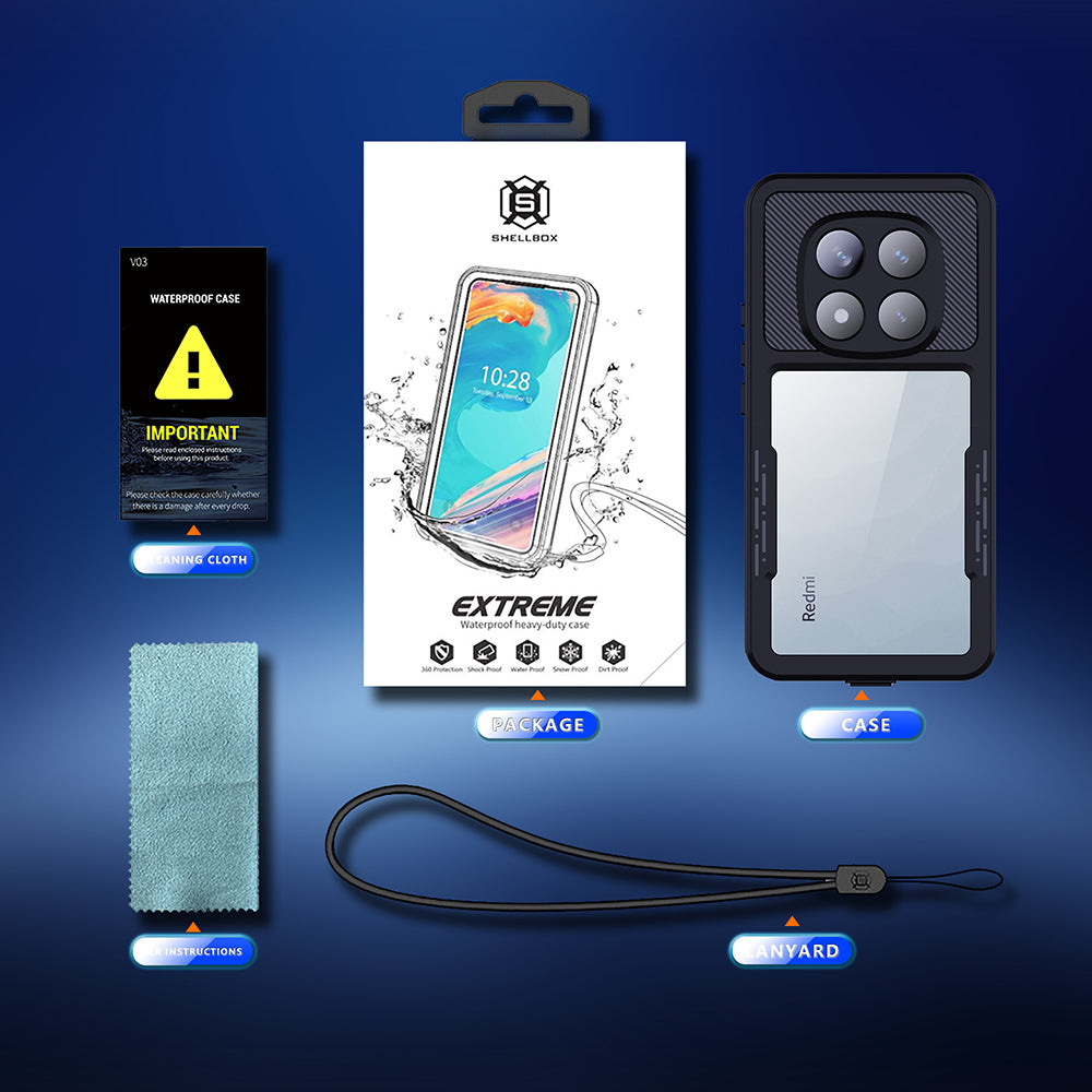 Waterproof Case for Xiaomi Poco X7 / Redmi Note 14 Pro 5G, ShellBox, Black