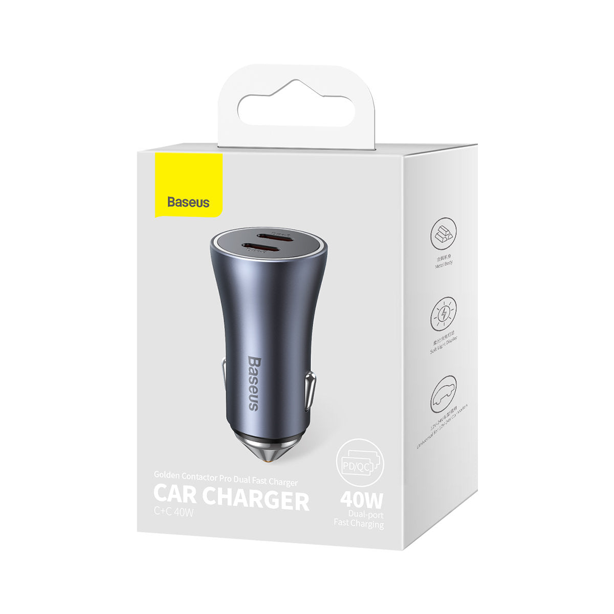 Baseus Golden Contactor Pro Car Charger, 40W, 3A, 2 x USB-C, Gray CGJP000013